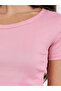 Women Pink Ribbed Knit Short Sleeve Top - 4