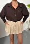 Women's Long Sleeve Single Pocket Loose Shirt Brown - 26Y 2131 - 2