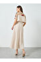 Women Beige Floral Embroidered Contrast Mesh Midi Dress - 4