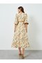 Women Beige Floral Maxi Dress with 3/4 Sleeves - 5