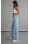 Light Snow Wash Blue Stretch Fabric Super High Waist Women's Loose Leg Denim Palazzo Pants - 4