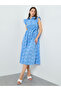 Women Blue Floral Printed Frill Sleeve Midi Dress - 2