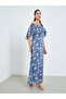 Women Blue Floral Cape Sleeve Sheath Maxi Dress - 3