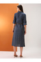 Women Roll-Up Sleeves Drawstring Waist Midi Dress - 3