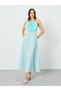 Women Turquoise Big Flower Detail Sleeveless Maxi Dress