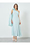 Women Turquoise One Shoulder Cape Sleeve Maxi Dress