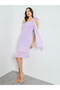 Women Lilac Off Shoulder Big Knee-Length Dress - 3