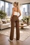Elias Brown Stretch Fabric Super High Waist Loose Leg Denim Palazzo Pants - 4
