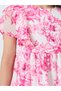 Girls Pink Floral Print Ruffled Hem Dress - 4