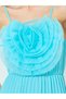 Women Teal Big Flower Detail Sleeveless Maxi Dress - 4