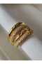 Steel Ring Waterway Gold Zircon Stone Wide Model Adjustable Model - 3