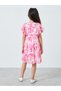 Girls Pink Floral Print Ruffled Hem Dress - 5