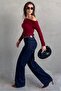 Navy Blue Wide Leg Women's Trousers Sh351 - 7