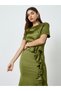 Women Green Ruffle Detail Sheath Midi Dress - 2