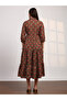 Women Brown Collared Bishop Sleeves Midi Dress - 3
