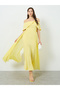 Women Yellow Faux Pearl Embellished Maxi Dress - 3