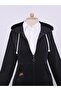 Women's Pocketed Elastic Sleeve Hooded Long Denim Jacket - Black - 4