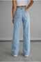 Light Snow Wash Blue Stretch Fabric Super High Waist Women's Loose Leg Denim Palazzo Pants - 6