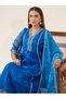 Women Floral Embroidered Organza Kurta with Trousers and Dupatta Set - 2
