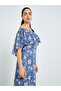Women Blue Floral Cape Sleeve Sheath Maxi Dress - 2