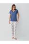 Women's Short Sleeve Pajama Set 50% Cotton 50% Modal – Patterned Pajama Bottoms with Pockets, Full Length - 2