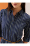 Women Roll-Up Sleeves Drawstring Waist Midi Dress - 4