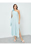 Women Turquoise One Shoulder Cape Sleeve Maxi Dress - 3