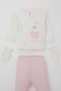 Baby Girl Hospital Release Outfit, 5-Piece Set with Bow & Butterfly Embroidery, 0-3 Months, Ecru - 2
