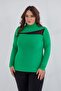 Women's Plus Size High-Neck Chiffon Paneled Blouse Green