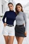 Women's Navy Blue Gray 2 Pack Half Turtleneck Long Sleeve Crop Blouse - 6