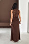 Women's Brown Draped Lace Detailed Long Zero-Sleeve Dress - 6
