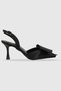 Elina Black Satin Bow Detail Women's Heeled Shoes with Back Belt - 5