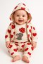 Baby Girl 3-Piece Cardigan Set with Hooded Elephant Embroidered Hearts, Top and Bottom Set, Cotton