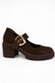 Women's Genuine Leather Buckle Detailed Thick Heeled Shoes 9701 - 2