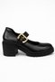 Women's Genuine Leather Buckle Detailed Thick Heeled Shoes 9701 - 2