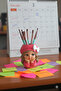 Pen Holder with Girl Figure in Pink Hat |   Handmade Desktop Accessory - 2