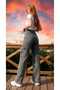 Clara Stretch Fabric Women's Dark Cargo Wash Super High Waist Loose Leg Denim Loose Palazzo Pants - 6