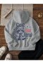 Cute Raccoon Back Printed Hooded Unisex Plain Gray Sweatshirt - 2