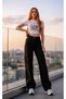 Criss Stretch Fabric Women's Cargo Wash Super High Waist Loose Leg Denim Loose Palazzo Pants - 4