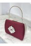 Burgundy Luxury Suede Crystal Stone Metal Handle Chain Women's Evening Dress Bag Wedding Engagement Graduation - 2
