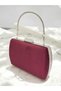 Burgundy Luxury Suede Crystal Stone Metal Handle Chain Women's Evening Dress Bag Wedding Engagement Graduation - 2