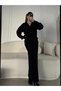 V-Neck 3 Button Cardigan Suit Knitwear with Double Skirt - Black - 4