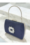 Navy Blue Luxury Suede Crystal Stone Metal Handle Chain Women's Evening Dress Bag Wedding Engagement Graduation - 2