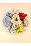 4-Pack of 2 Plain and 2 Patterned Cotton Fabric Elastic Women's Scrunchies School Scrunchies - 6