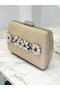 Beige Luxury Suede Crystal Stone Metal Handle Chain Women's Evening Dress Bag Wedding Engagement Graduation - 2