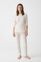 Heart Patterned White Waffle Pajama Set Crew Neck Cotton Relaxed Cut Home Wear - 2