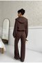 Women's Top and Bottom Set Hooded Zipper Crop Tracksuit Set High Waist Wide Leg Relaxed Cut Set - 3