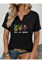 Women's Mardi Gras Printed Half V-Neck Sleeves Regular Fit Casual T-Shirt