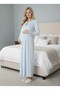 New Season Blue Lace Full Length Button Detailed 100% Cotton Design Maternity Nightgown - 2