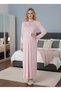 New Season Powder Full Length Lace Detailed Buttoned Special Design 100% Cotton Maternity Nightgown - 2